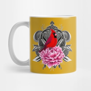 Cardinal Bird With Peony Color Indiana State Tattoo Art Mug